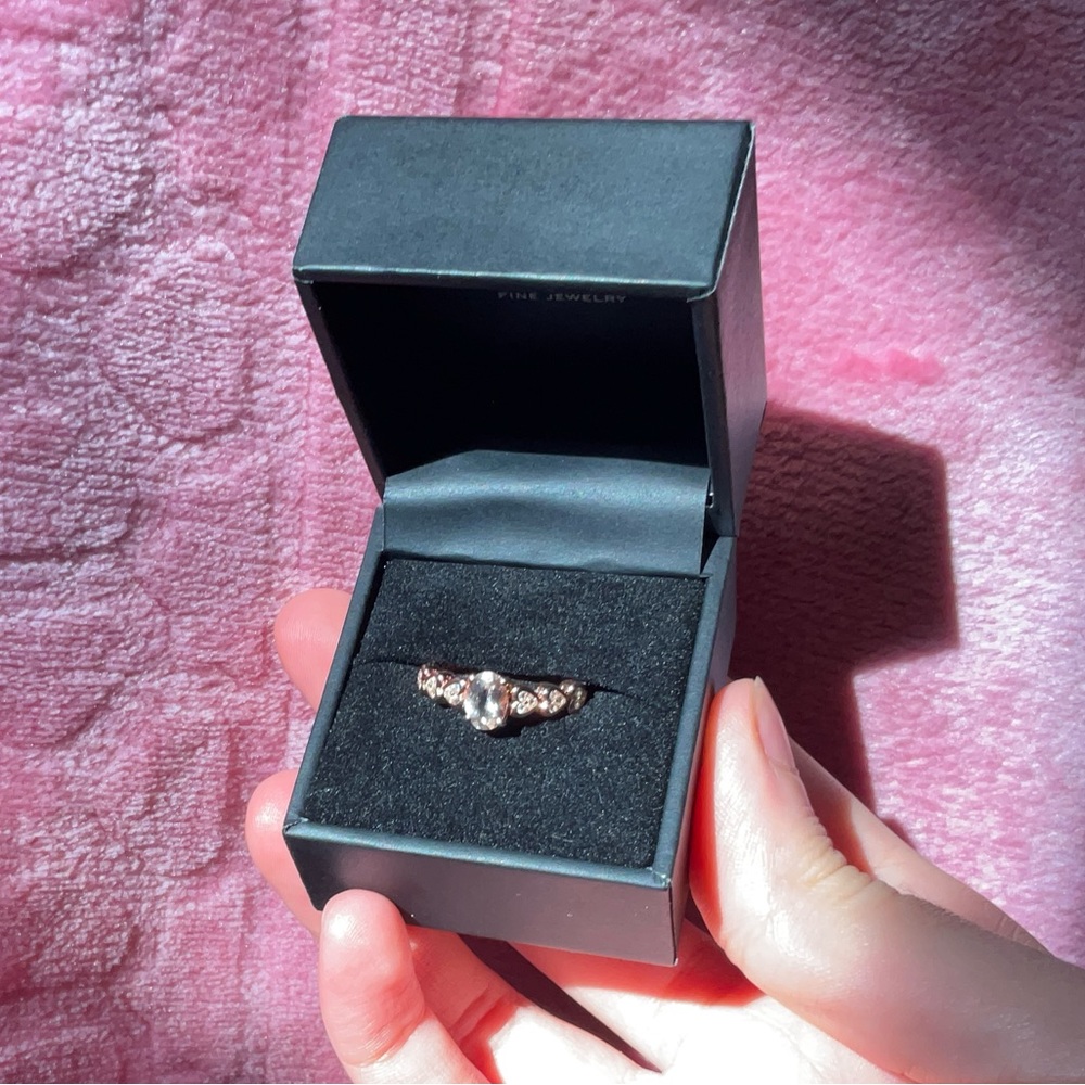 Macy’s Morganite & White Topaz Rose Gold Plated Silver, Oval Heart Ring